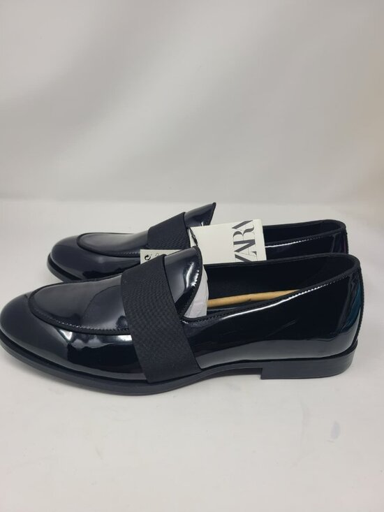 Zara Man Black Hi Shine LEATHER PENNY Slip Ons LOAFERS Size 12 2647/220